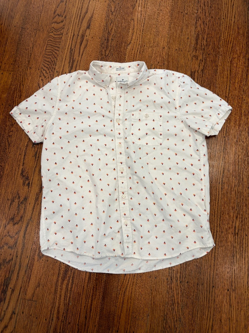 🌵 American Eagle | Seriously Soft Short-Sleeve Button-Down | White Embroidered